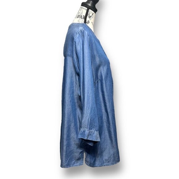Studio JPR 1X Blue Chambray Denim Look Blouse Long Sleeve Tunic Top Boho Casual - Picture 4 of 10